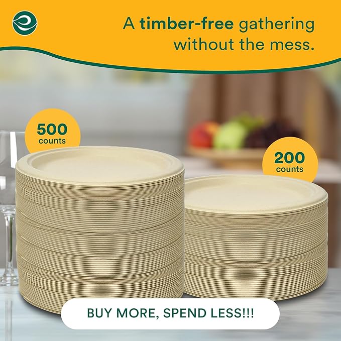 ECO SOUL Compostable Paper Plates 6 Inch (1000 Count) Plates for Christmas Dessert, Heavy Duty, Eco-Friendly Sugarcane Bagasse Small Plates For Appetizer- Natural Brown