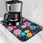 Dish Drying Mat Bright Colorful Flowers Leaves Coffee Mat,12"X19" Bsorbent Dish Drying Pad for Sink Dishes or Under Rack Kitchen Counter Accessories Absorbent Hide Backed Drying Mat