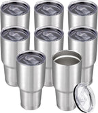 30 oz Tumbler with Lid Stainless Steel Tumblers Bulk Vacuum Insulated Cup Reusable Powder Coated Travel Mug Double Wall Leak Proof Cups Keep Cold Drinks for 12 Hours Stainless, Set of 8