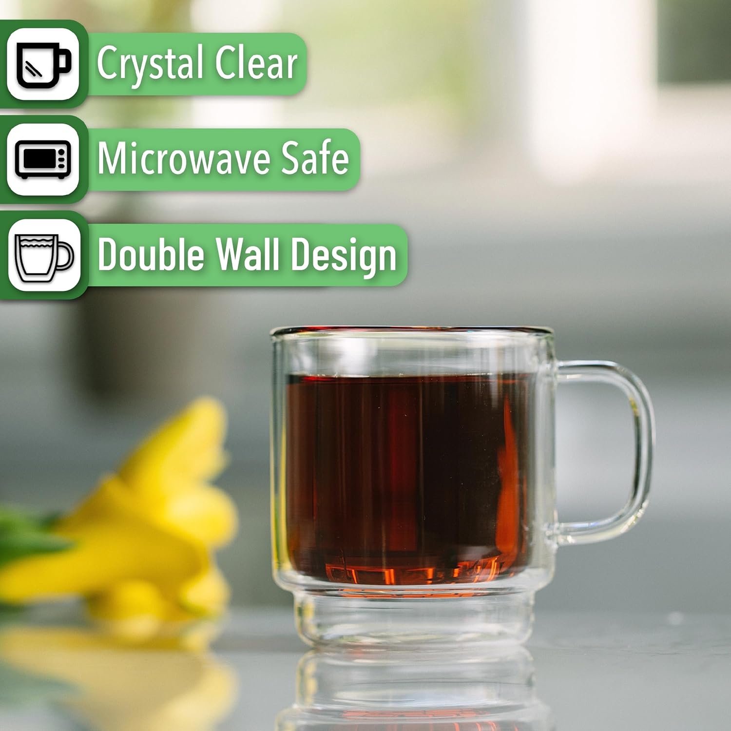 BTaT- Stackable Espresso Cups, Set of 4 (5.0 oz, 150 ml), Double Wall Glass Coffee Mugs, Clear Tea Cup, Demitasse
