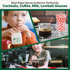 [500 Counts] Chunspak 5.75 inch Disposable Red White Striped Small Paper Straws for Cocktail, Coffee and Short Drinks - Eco-friendly