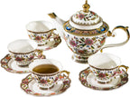 ACMLIFE Fine Bone China Tea Set, British Vintage China Set for Adults 24K Gold, Afternoon Cups and Saucers for Women Tea Party or Gift Giving (Pink and Gold)