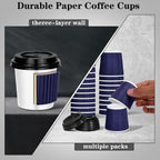 100 4oz Disposable Espresso Cups with Lids Ripple Corrugated Paper Disposable Coffee Cups Cups for Hot Chocolate, Tea, and Cocoa Drinks (Blue)