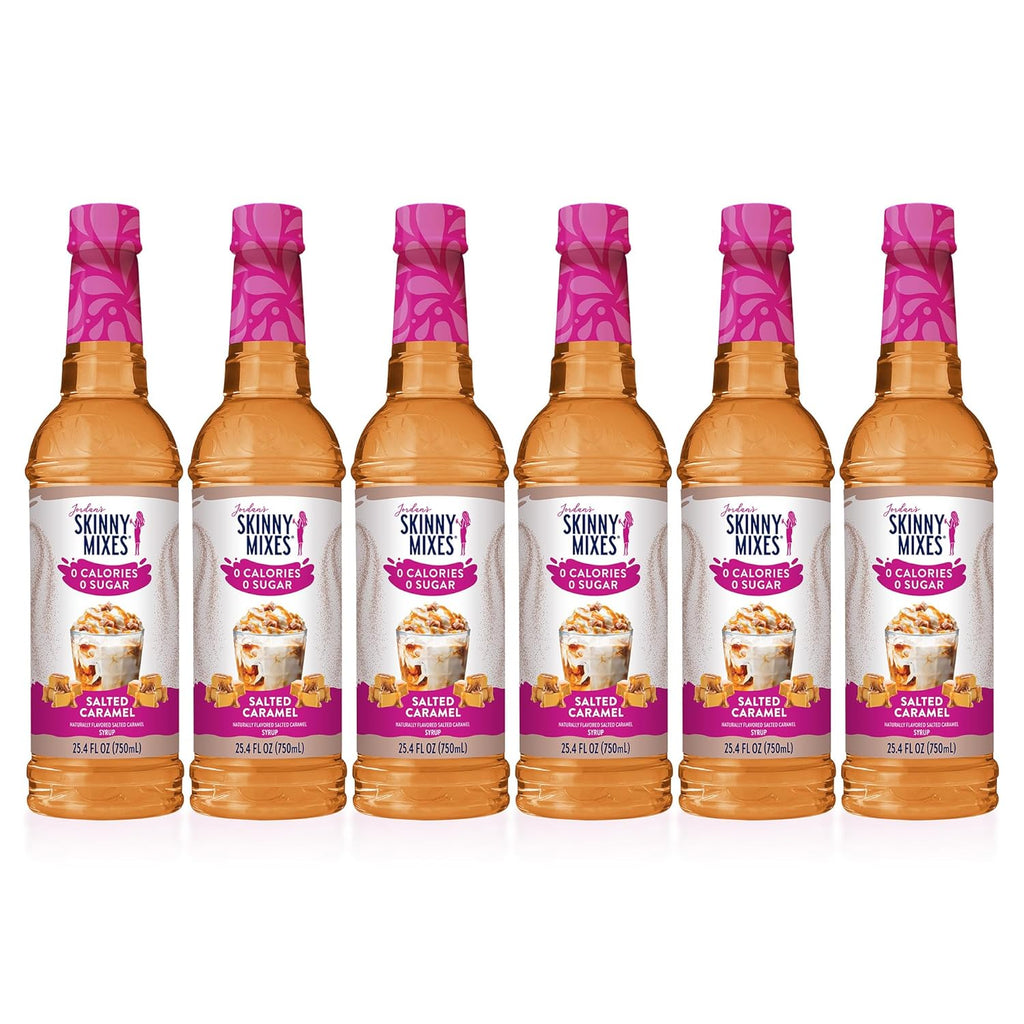 Jordan's Skinny Syrups Sugar Free Coffee Syrup, Salted Caramel Flavor Drink Mix, Zero Calorie Flavoring for Chai Latte, Protein Shake, Food & More, Gluten Free, Keto Friendly, 25.4 Fl Oz, (Pack of 6)