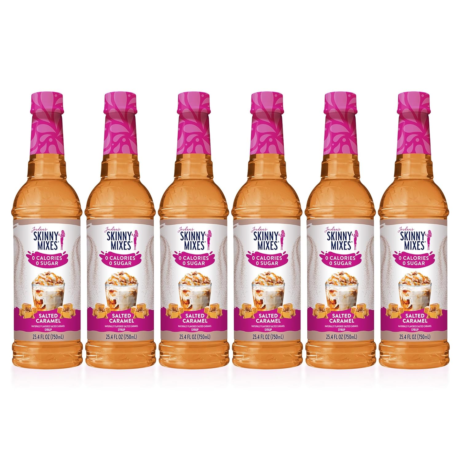 Jordan's Skinny Syrups Sugar Free Coffee Syrup, Salted Caramel Flavor Drink Mix, Zero Calorie Flavoring for Chai Latte, Protein Shake, Food & More, Gluten Free, Keto Friendly, 25.4 Fl Oz, (Pack of 6)