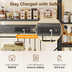 SUPERJARE Larger Bakers Rack with Power Outlets, 6-Tier Microwave Stand, Coffee Bar with 12 S-Shaped Hooks, Kitchen Shelf with Wire Basket, 47.2 x 15.5x 66.9 Inches, Grey