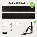 RICHFOCUS Floating Shelves for Wall Decor, 47.3W x 8D Wall Shelves Set of 2, 8 Inch Deep Rustic Wood Shelves Wall Mounted with Brackets, Long Floating Shelves for Living Room Bedroom Kitchen, Black