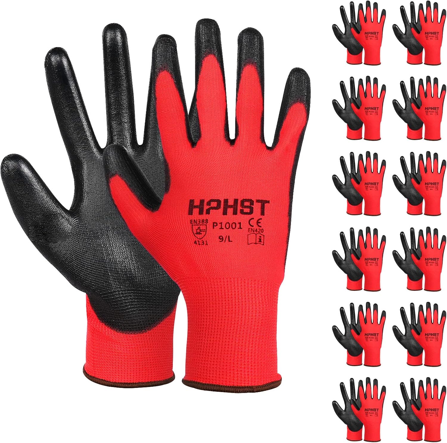 PU Coated Safety Work Gloves, 12 Pairs Work Gloves Mechanic Working Seamless Knit Glove with Polyurethane Coated Smooth