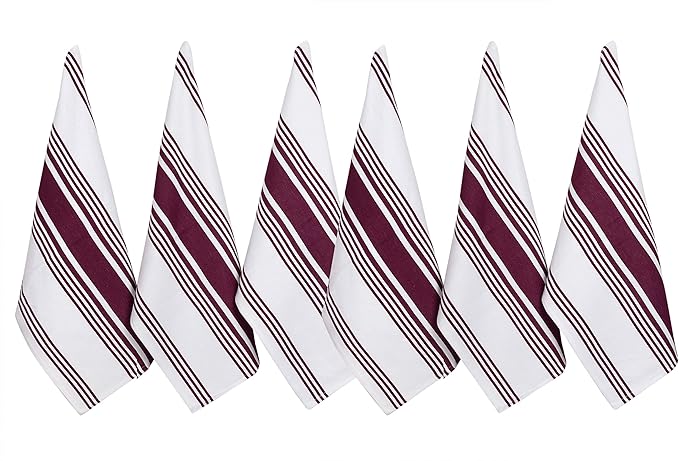 Urban Villa Kitchen Towels 100% Cotton Dish Towels for Kitchen (Set of 6) 20”x30” Dish Cloths Highly Absorbent Kitchen Linen Set with Hanging Loop Perfect for Drying Dishes Cleaning Towels-Wine White