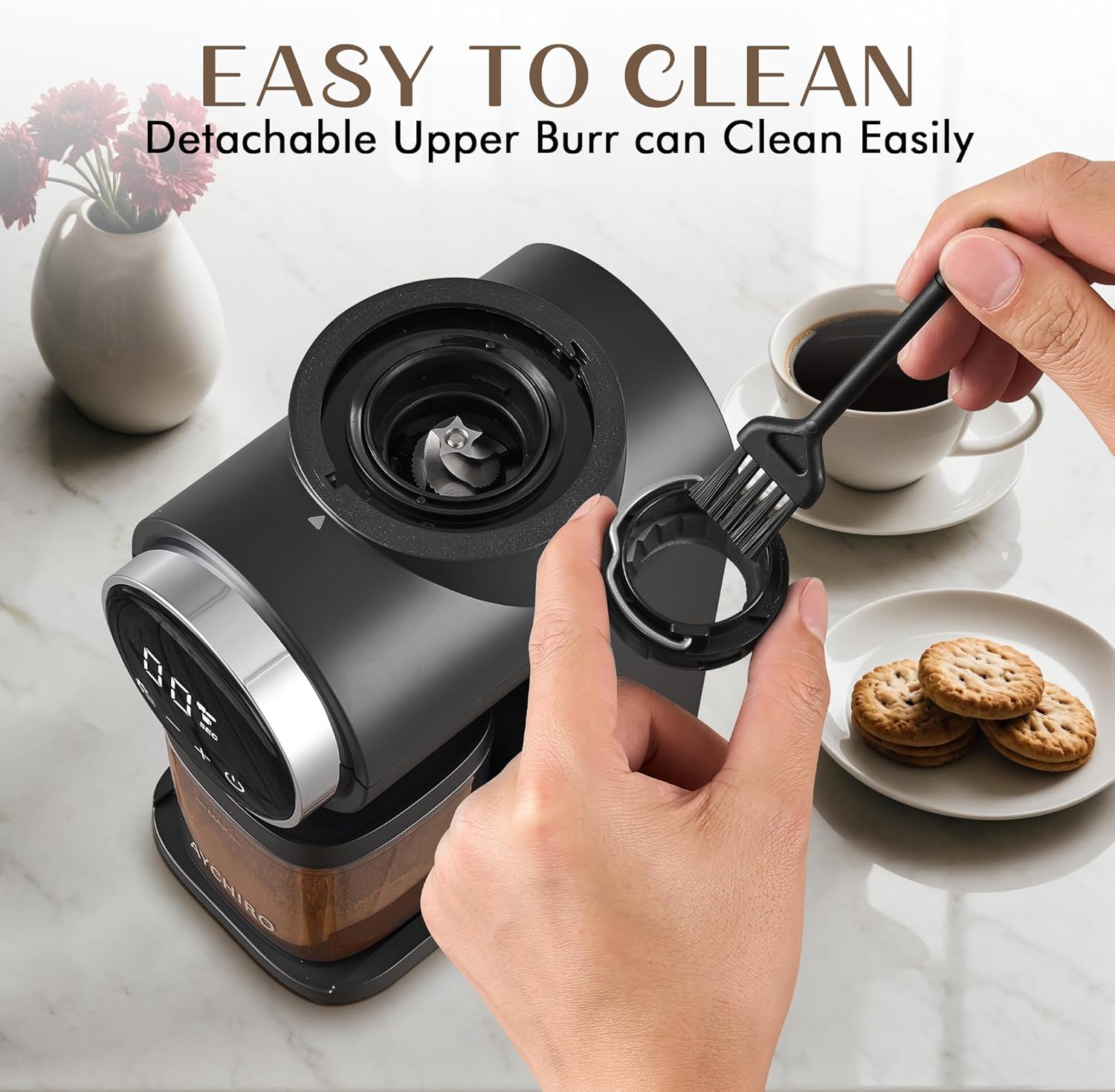 Conical Burr Coffee Grinder, Coffee Beans Grinder with 30 Grinding Settings, Automatic Burr Mill Grinder for Home Use, Touchscreen, 2-12 Cups