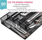 JANE EYRE Utensil Drawer Organizer, Cutlery Tray Silverware Flatware Storage Divider for Kitchen, Mesh Wire with Non-slip Foam Feet, 5 Component, Black