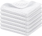 Homaxy Microfiber Waffle Weave Kitchen Dish Cloths, 12 x 12 Inch Ultra Absorbent and Solid Color Dish Towels for Kitchen Fast Drying Dishcloth for Washing Dishes, 6 Pack, White