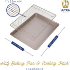 Ultra Cuisine Wire Rack Baking Sheet Pan Set - Half Sheet Pan Set with 100% Stainless Wire Rack - Dishwasher Safe - Steel Reinforced Rim - Aluminum Cooling racks for Cooking and Baking - Champagne