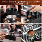 Espresso Accessories Kit 58mm, Coffee Tamper with Spring Loaded Calibration, 316 Stainless WDT Tool with Magnetic Stand and Dosing Funnel Set Fits Espresso Machine Press and 58mm Portafilters