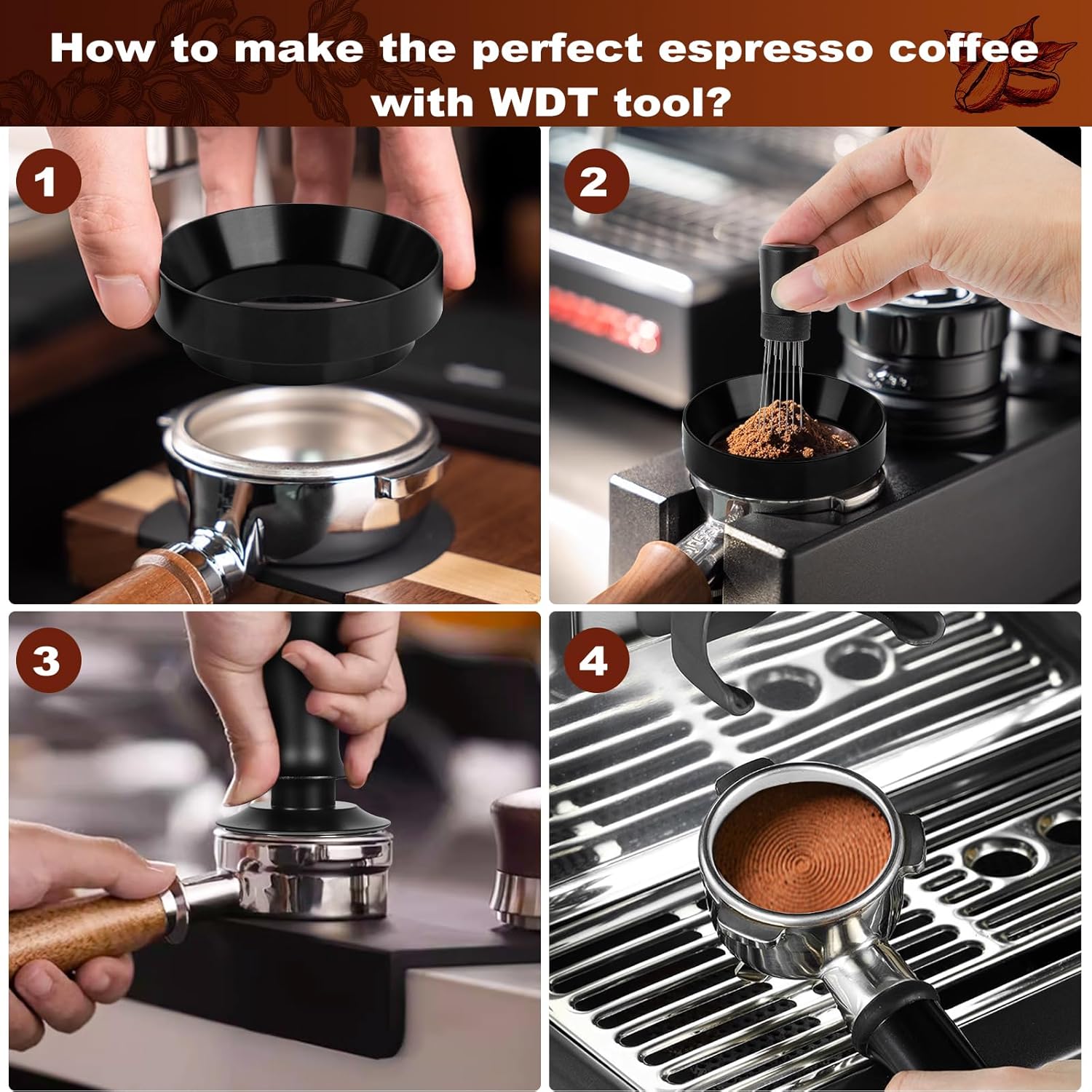 Espresso Accessories Kit 58mm, Coffee Tamper with Spring Loaded Calibration, 316 Stainless WDT Tool with Magnetic Stand and Dosing Funnel Set Fits Espresso Machine Press and 58mm Portafilters