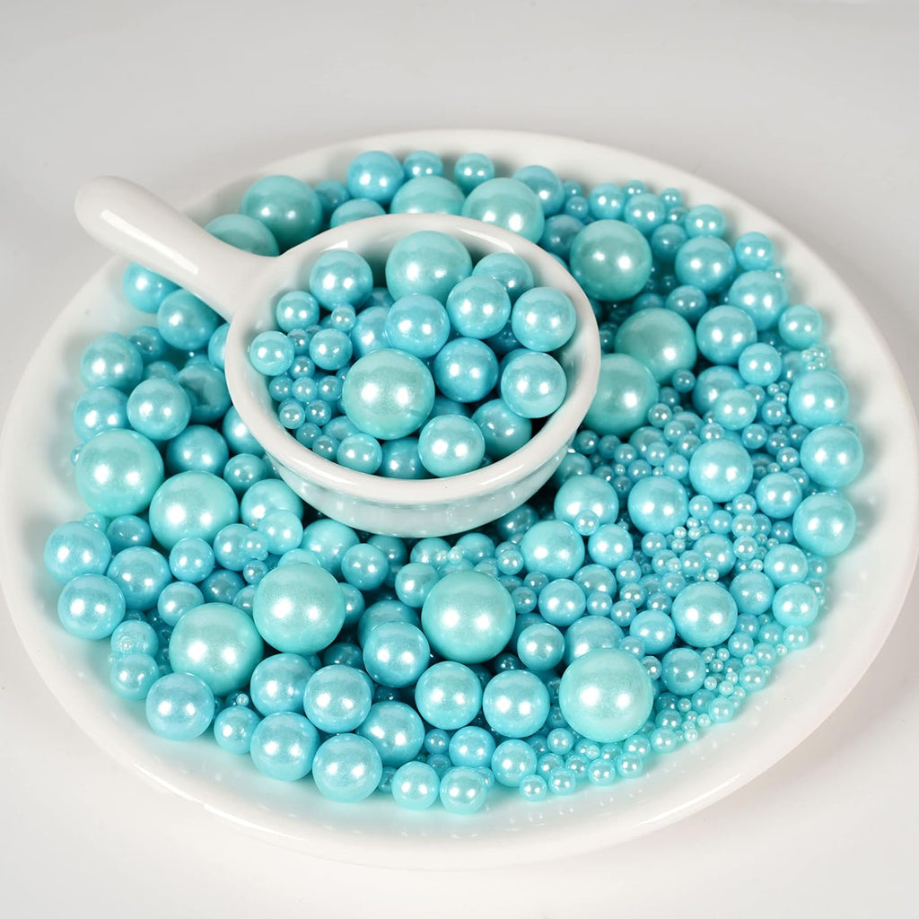 Kasvan Blue Pearl Sugar Sprinkles - Edible Candy Pearls 130g/4.58 Oz, Mix Size, Baking Cake Decorations, Ice Cream Toppings and Cookie Decorating, Wedding Party Chirstmas Supplies
