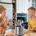 Kitchen Utensil Holder Extra Large 360°Rotating For Counter Organizer Stainless Steel Storage Cooking Silverware Caddy 3 Compartment Flatware Spoon Spatula Tool Cutlery Container