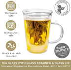 Creano Tea Glass 400 ml – Large Tea Cup with Strainer and Glass Lid – An ideal Tea Maker