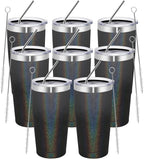 MEWAY 20oz Tumbler 8 Pack Double Wall Vacuum Insulated Travel Glitter Mug Bulk, Stainless Steel Tumblers with Lid and Straw, Powder Coated Coffee Cups for Woman(Gradient Black or Navy,Set of 8)