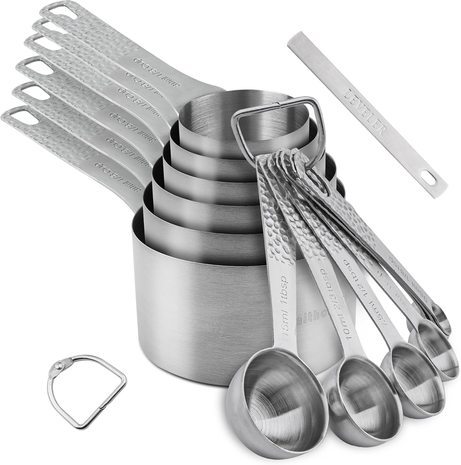 Measuring Cups and Spoons Set 14, 18/8 Stainless Steel Measuring Cups and Spoons Set for Baking & Kitchen, Metric & US Metal 6 Measuring Cups and 7 Measuring Spoons with 1 Leveler