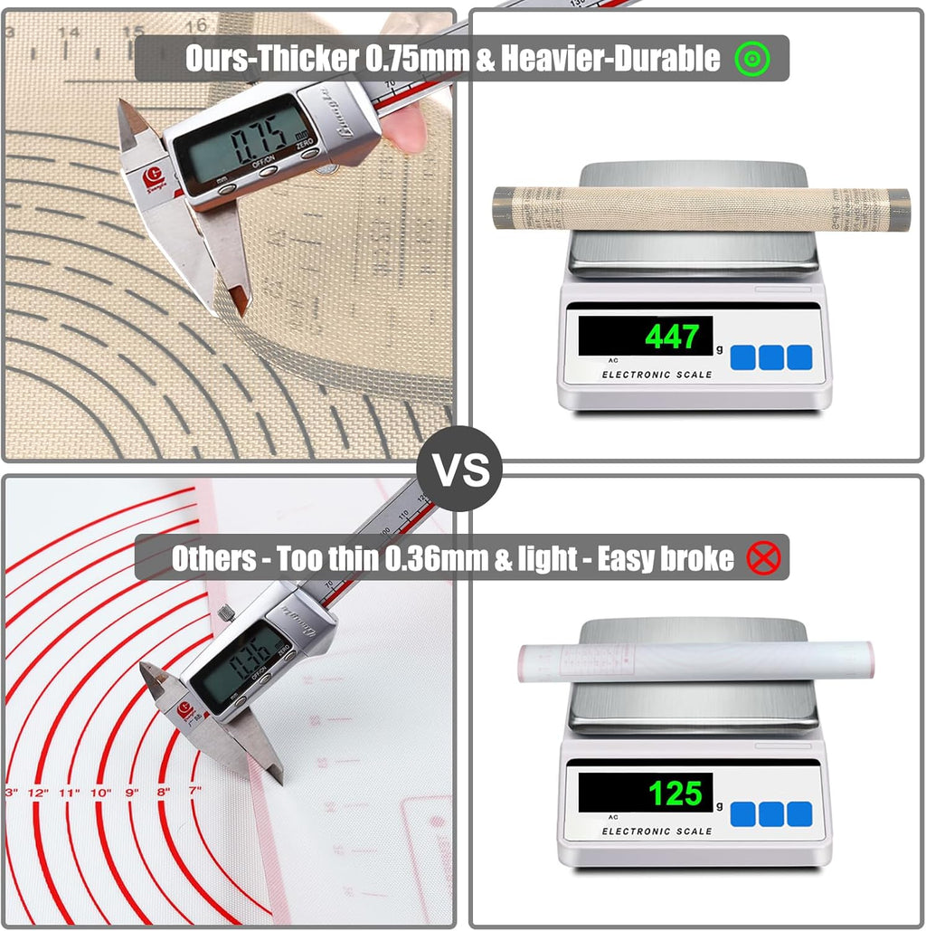 Silicone Pastry Mat 36x24 Inch Nonstick Baking Mat Perfect for Dough Mat, Pastry Board, Kitchen Counter Mat - For Dough, Pastry, Pie Crust, Fondant, Cookies, Bread, Pasta/Pizza, Grey