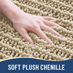 Arotive Luxury Chenille Bathroom Rug Mat, Extra Soft Thick Absorbent Shaggy Bath Rugs, Non-Slip Machine Wash Dry, Plush Bath Mats for Bathroom, Shower and Tub, 54x24, Beige