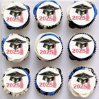 Gyufise 48Pcs Edible 2025 Graduation Cap Cupcake Toppers Wafer Paper Class of 2025 Grad Cap Cupcake Picks for 2025 Graduation Theme Party Cake Decorations Supplies Pink