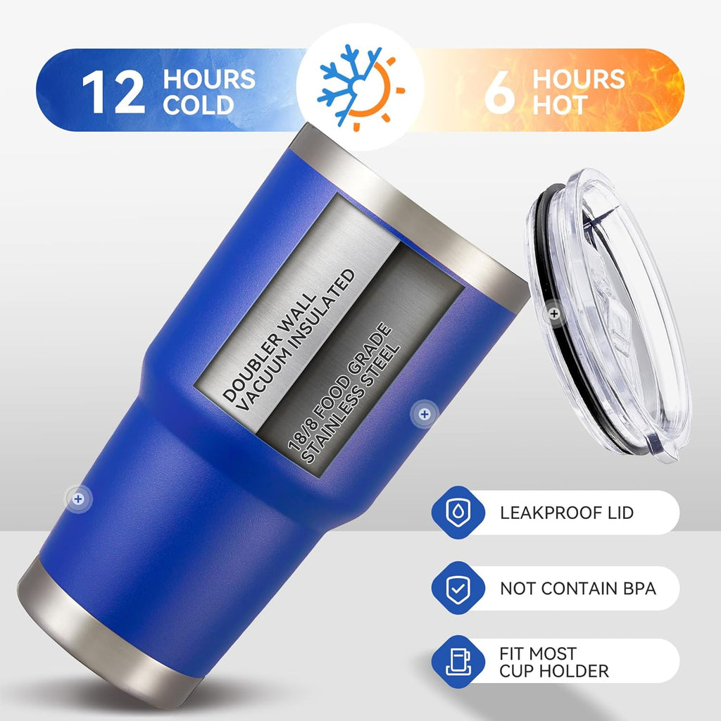 30 oz Tumbler with Lid Stainless Steel Tumblers Bulk Vacuum Insulated Cup Reusable Powder Coated Travel Mug Double Wall Leak Proof Cups Keep Cold Drinks for 12 Hours Blue, Set of 12
