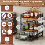Coffee Bar Organizer Countertop Station Shelf - 4 Tier Mug Holder Stand With 12 Hooks, 30 K Cup Pod Drawer, Multifunctional Shelf for Accessories Kitchen