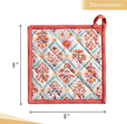 Maison d' Hermine Pot Holders Set 100% Cotton Heat Resistant Potholders 8" x 8" Hot Pads with Loop BBQ, Cooking, Baking, Grilling, Kitchen, Handling Hot Pans (Pack of 2, Romane)