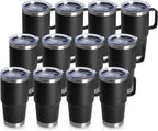HASLE OUTFITTERS 20oz Tumbler Bulk with Lid, Stainless Steel Tumbler Bulk with Handle, Metal Insulated Travel Coffee Mug Set with Handle, Double Wall Vacuum Leak Proof Tumbler Cup, Black 12 Pack