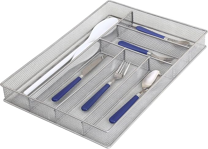 YBM HOME Stainless Steel Silverware Tray Organizer for Kitchen Utensils, In-Drawer Cutlery Tray Mesh Utensil Drawer Organizer with 6 Compartments for Kitchen and Office, 12-Pack