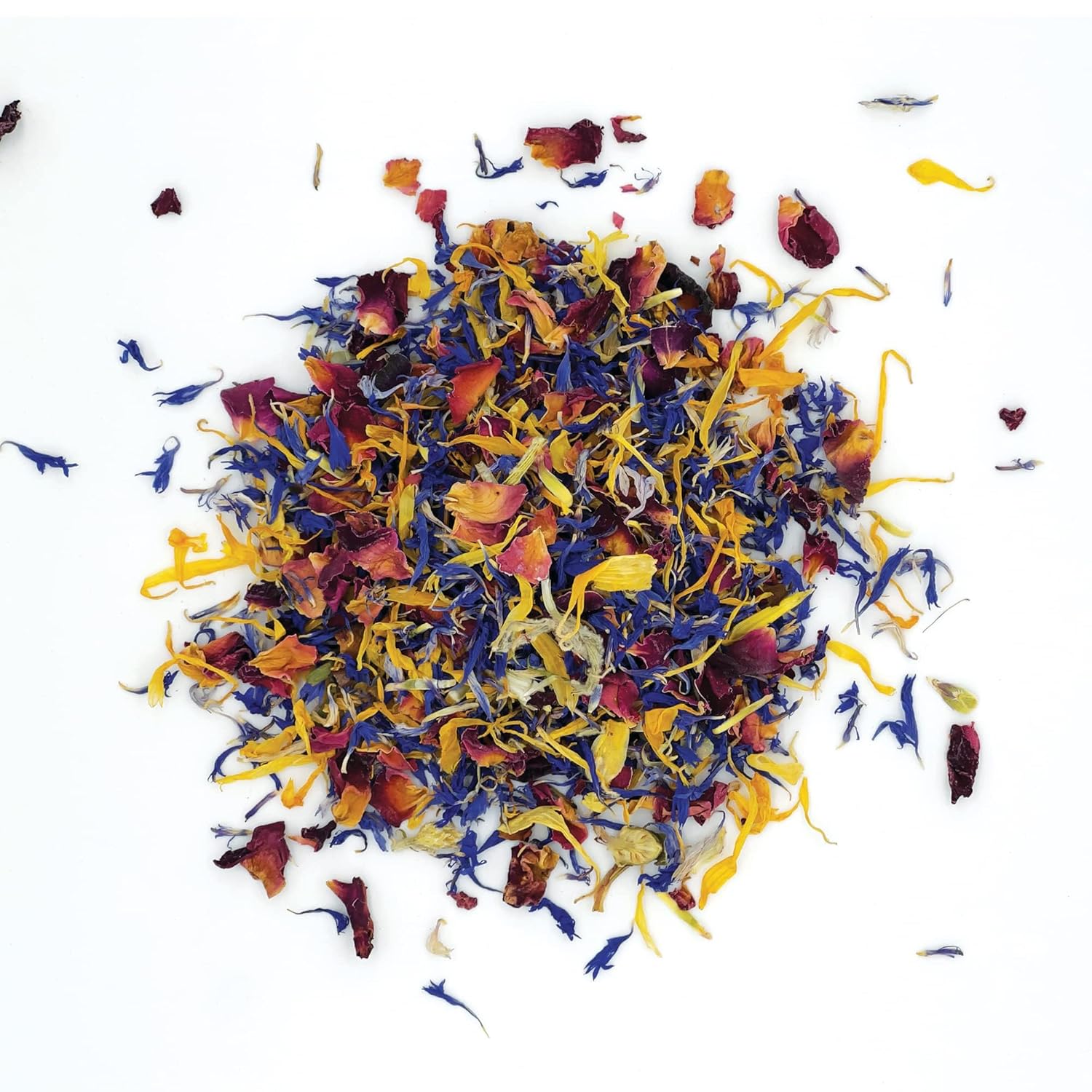 MagJo Naturals Brilliant Flower Petal Blend - Edible blend of calendula, blue cornflower and rose petals, all natural, food-grade, dried floral mix for baking, cocktails & garnish, Packaged in the USA