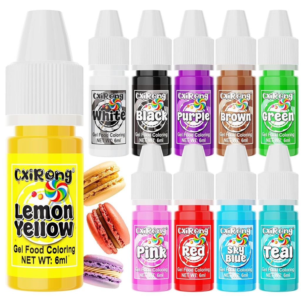 Gel Food Coloring - 10 Colors Concentrated Food Dye, Cake Decorating Supplies Tasteless Food Coloring Gel for Baking, Fondant, Cookie, Cake, Icing, Macaron, Easter Egg - 0.25 Fl. Oz