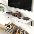 Fun Memories Floating Shelves for Wall, 12 Inch Deep Floating Shelves Set of 2, Wall Mounted Shelf with Metal Brackets, Rustic Wood Wide Shelf for Bathroom, Kitchen and Living Room, White, 24W x 12D