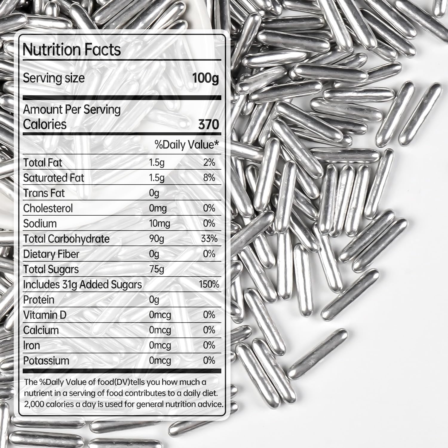 Silver Rods Sprinkles, Sugar Sprinkles For Cake Decorating, 150g/5.29oz, Food Grade, Ice Cream Decoration, Cupcake Toppers, Donuts, Cookies, Holiday, Birthday Party, Christmas Supplies