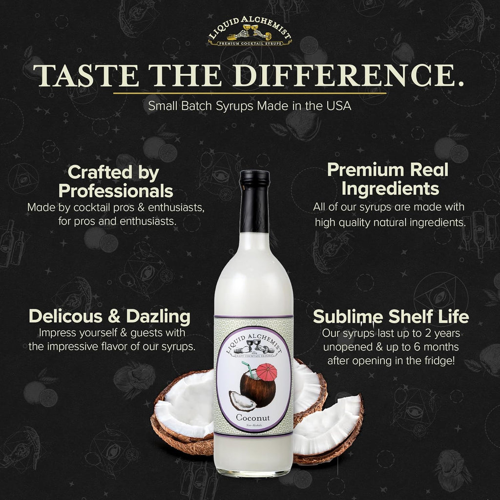 Liquid Alchemist Coconut Syrup for Drinks - Real Ingredients Make our Cream of Coconut Syrup a Perfect Pina Colada Drink Mix - Non-GMO & Vegan (25 oz)