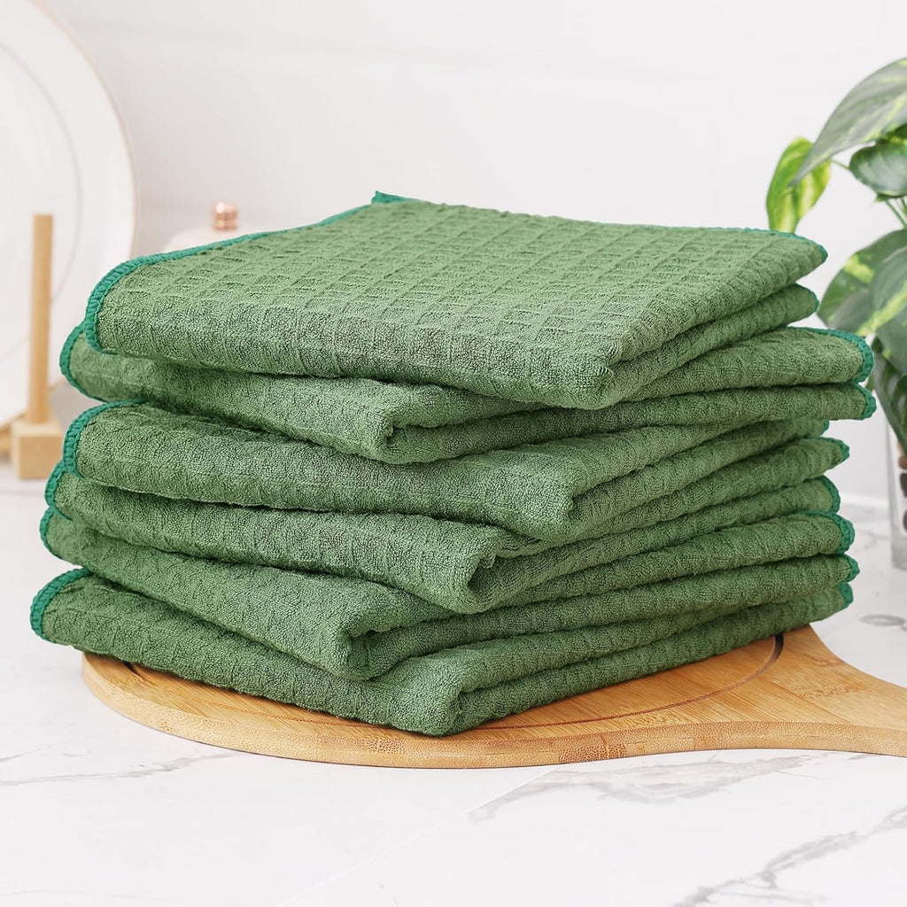 Homaxy Microfiber Waffle Weave Kitchen Towels, 16 x 28 Inch Ultra Absorbent and Solid Color Dish Towels, 8 Pack, Grass Green
