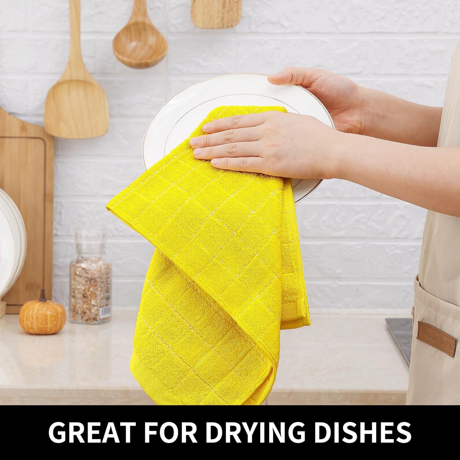 Homaxy 100% Cotton Terry Kitchen Dish Cloths, Ultra Soft and Absorbent Dish Towels for Kitchen, Perfect for Drying and Washing Dishes, 12 Pack, 12 x 12 Inches, Yellow