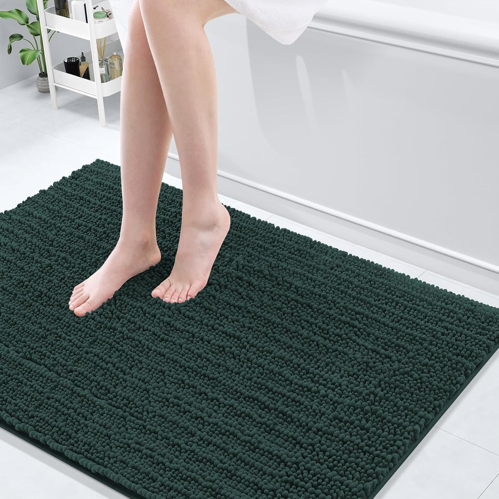 Arotive Luxury Chenille Bathroom Rug Mat, Extra Soft Thick Absorbent Shaggy Bath Rugs, Non-Slip Machine Wash Dry, Plush Bath Mats for Bathroom, Shower and Tub, 47x32, Dark Green