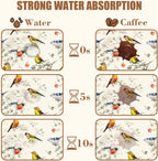 Cute Birds Coffee Mat Absorbent Dish Drying Mat for Kitchen Counter Hide Stain Rubber Backed Coffee Bar Accessories Fit Under Espresso Machine Dish Drainer, 15.7 x 23.6 Inch