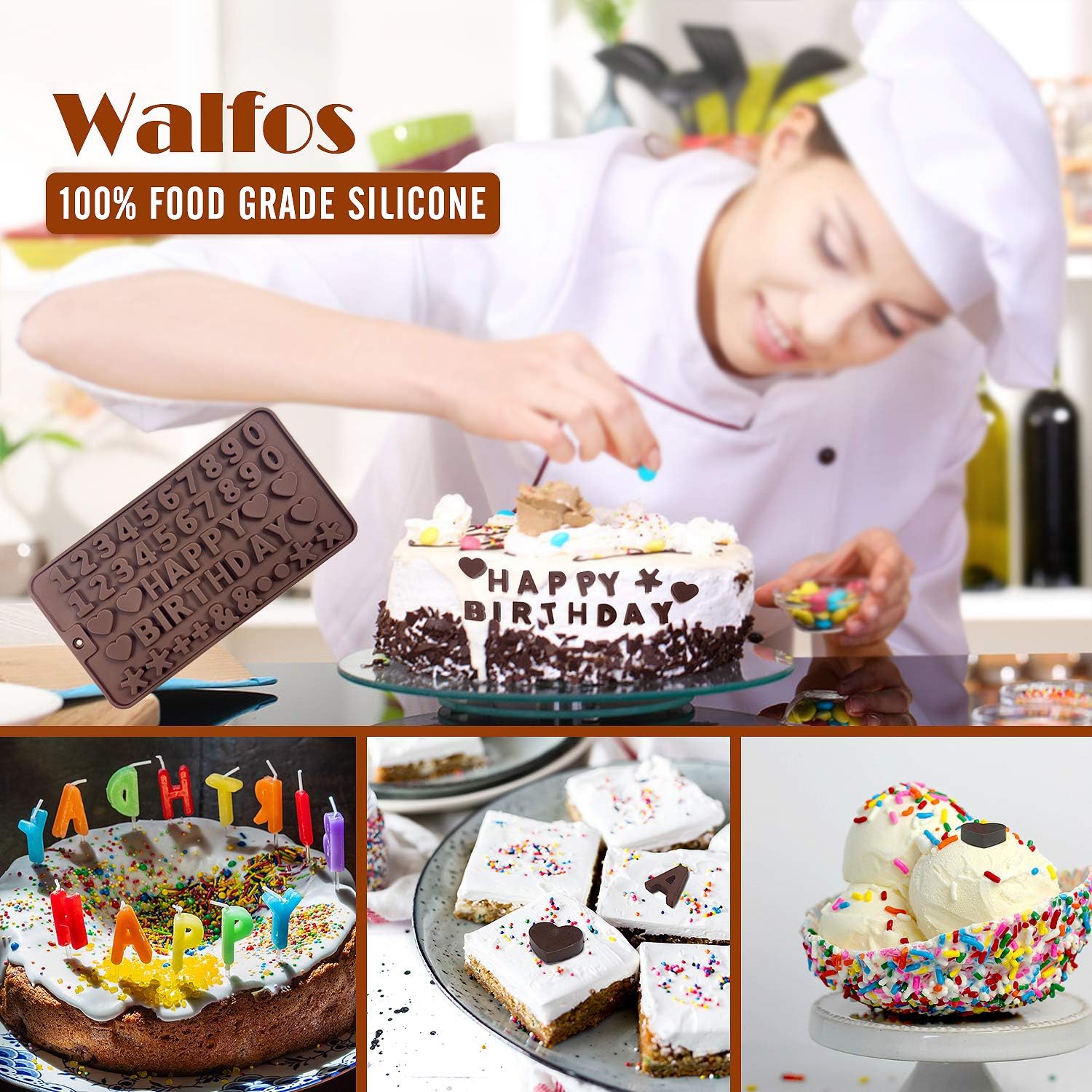 Walfos Silicone Letter Mold and Number Chocolate Molds - Non-Stick Letter Chocolate Mold, Made of Food Grade Silicone, BPA Free, Perfect for Cake Decoration, Candy, Chocolate, Birthday Party, Gummies