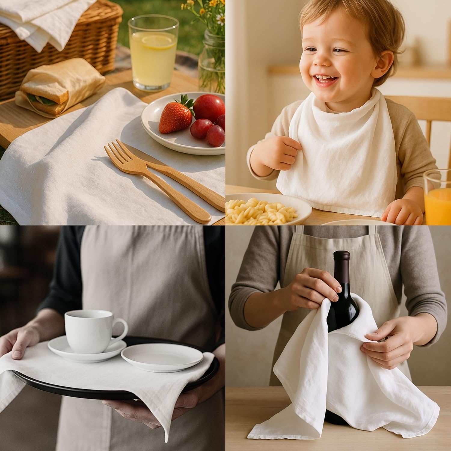 Thick Cotton Napkins – Flour Sack Napkin for Kitchen, Set of 24 (18"x18"), 100% Cotton, Highly Absorbent Hand Towels, Reusable Baking Cloths for Bread Proofing, Pastry & Tea Towels – White