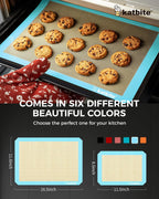 Katbite Silicone Baking Mat Colorful Collection - Set of 3: 2 Half Sheets Mats (11 5/8" x 16 1/2") + 1 Quarter Baking Sheet, Reusable & Nonstick Bakeware Mats for Cookies, Macarons, Bread (Light Blue)