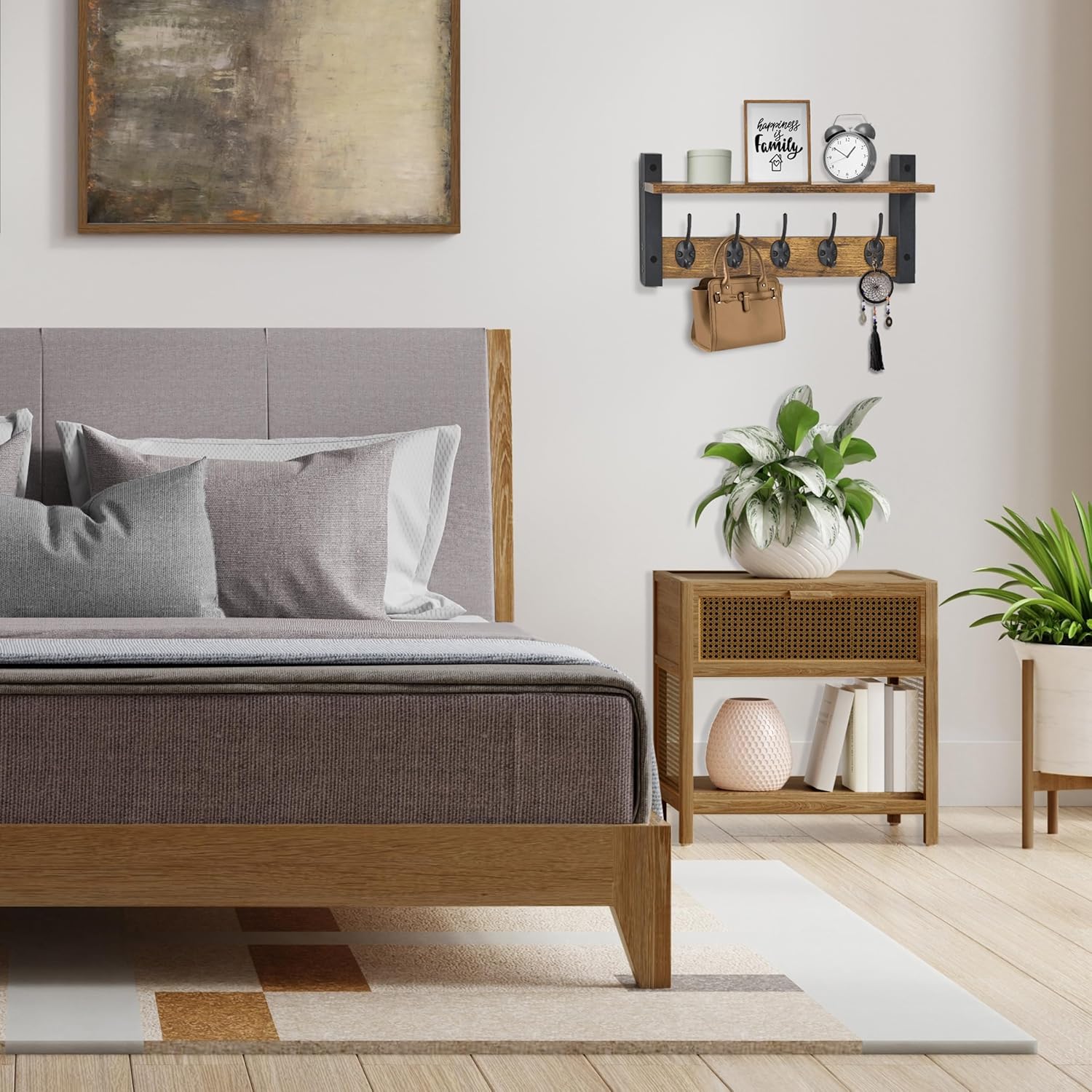 Sorbus Coat Hooks Wall Mount with Shelf – 16 Inch Coat Rack Wall Mount with 5 Heavy Duty Hooks – Floating Wall Shelf with Hooks for Entryway, Bathroom, Bedroom, Kitchen, or Mudroom (Rustic Brown)