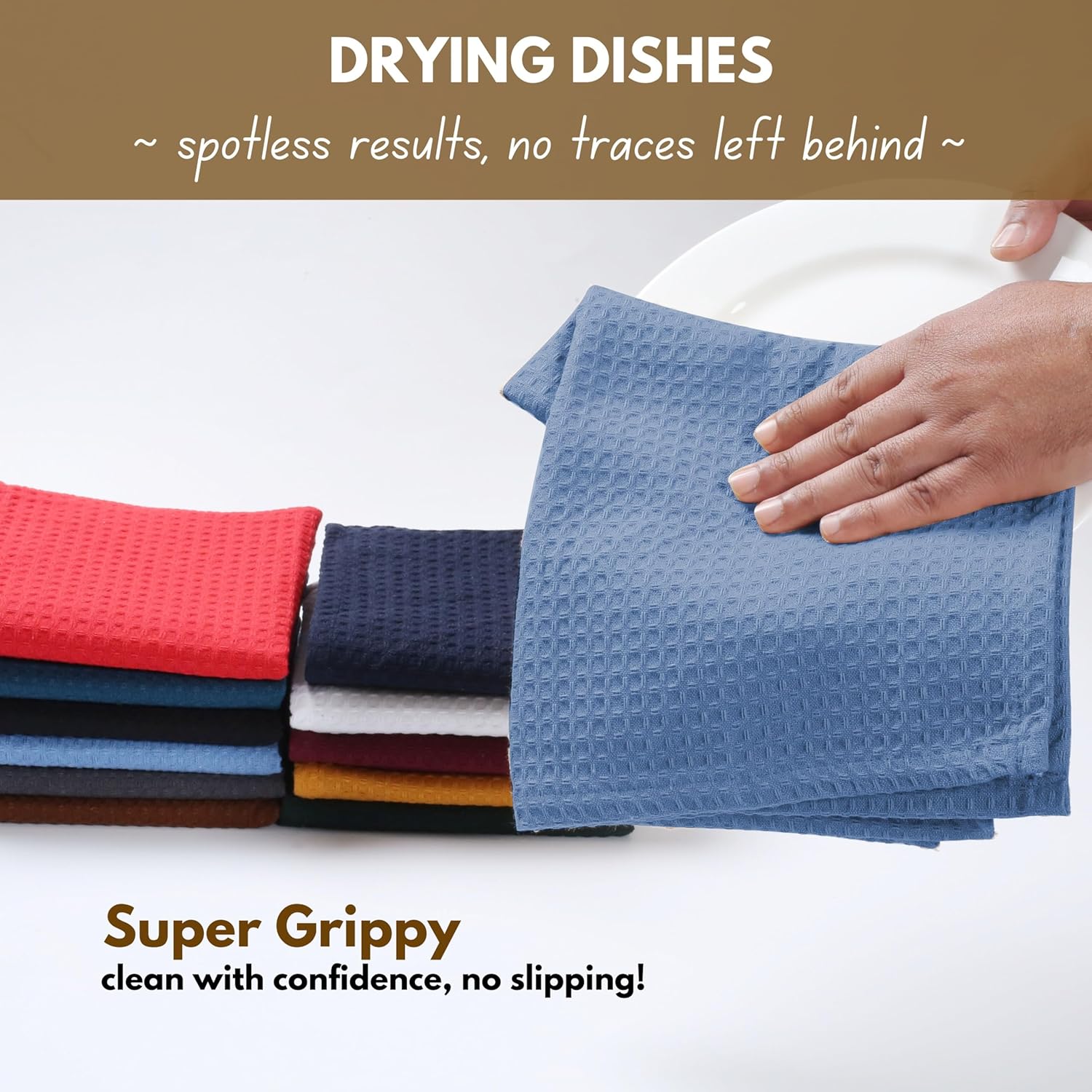 Native Fab 18 Pack Waffle Dish Cloths - Soft Cotton, Absorbent, Quick Drying, Washable Towels for Cleaning, Cooking, Baking - Ideal for Home, Restaurants, Hotels, Cafes, 12x12 inch - Sky Blue