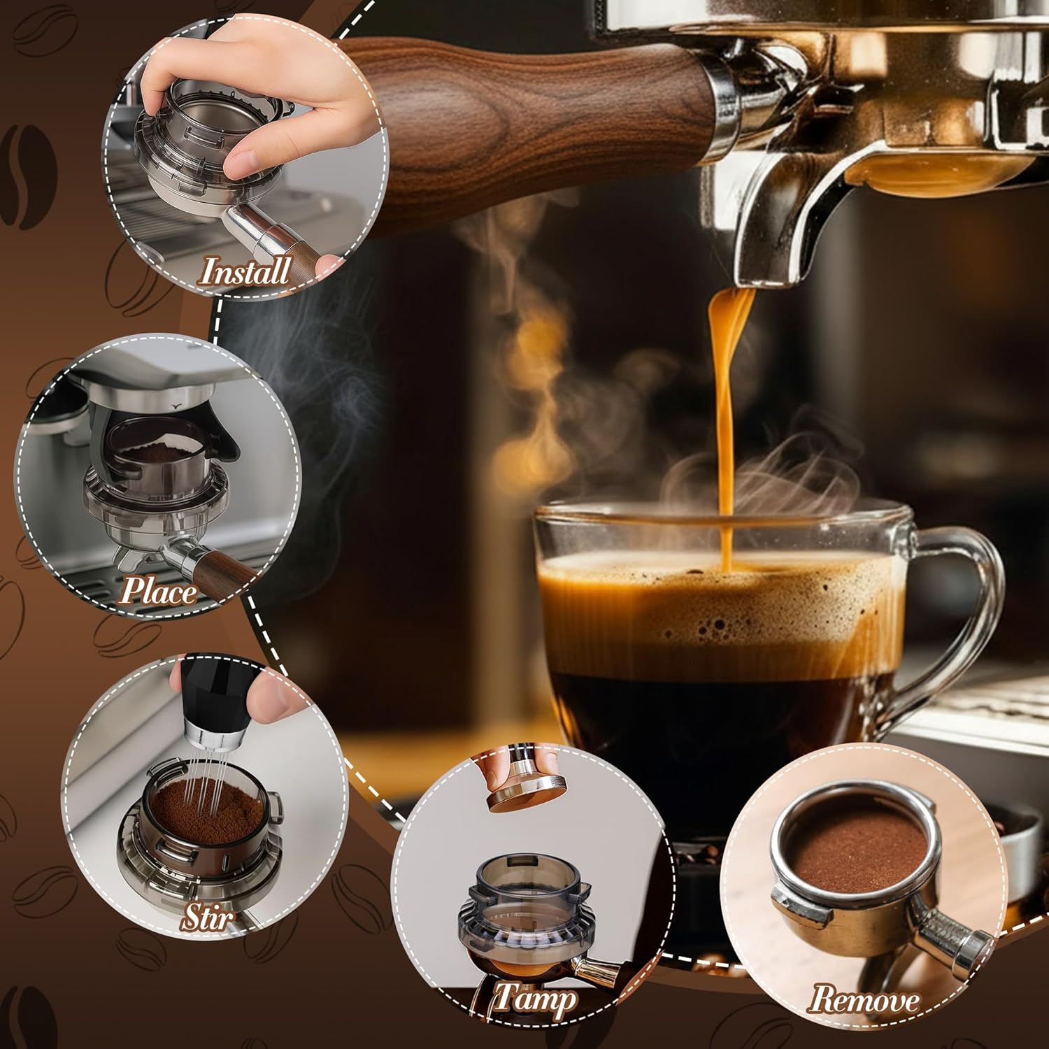 Feekoon Espresso Accessories Kit, WDT Espresso Distribution Tool, 54mm Dosing Funnel Compatible with Breville Barista and Bambino Machine, Coffee Stirrer Tool with 8 Needles and 4 Replacement Needles