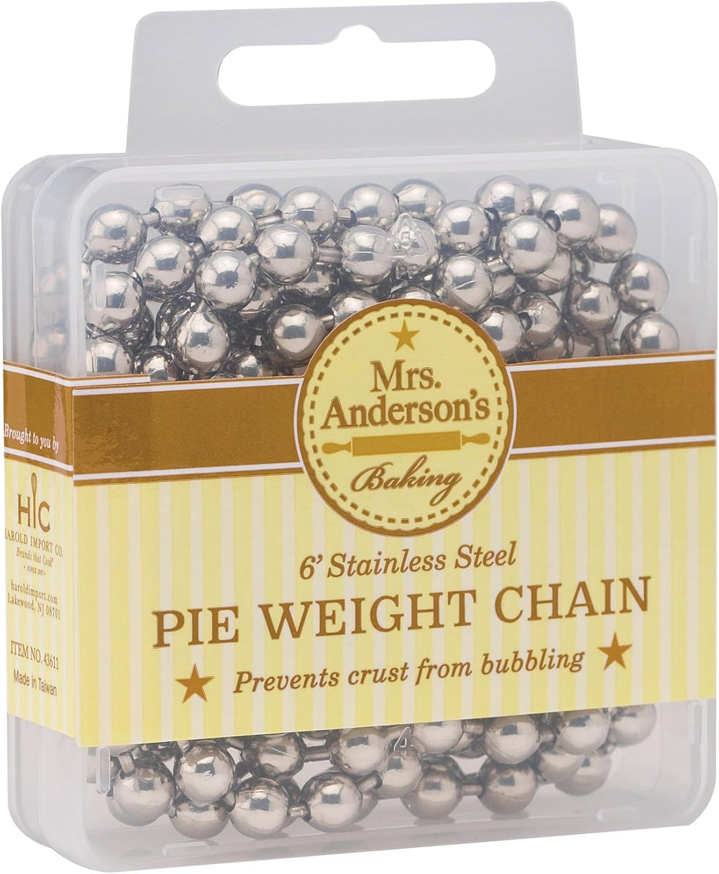 Mrs. Anderson's Baking Pie Weights | Stainless Steel Stoneware Beads for Blind Baking | Heat-Safe, Food-Safe, Easy to Use | Prevents Shrinking, Puffing, Bubbling | Connected Chain Weights