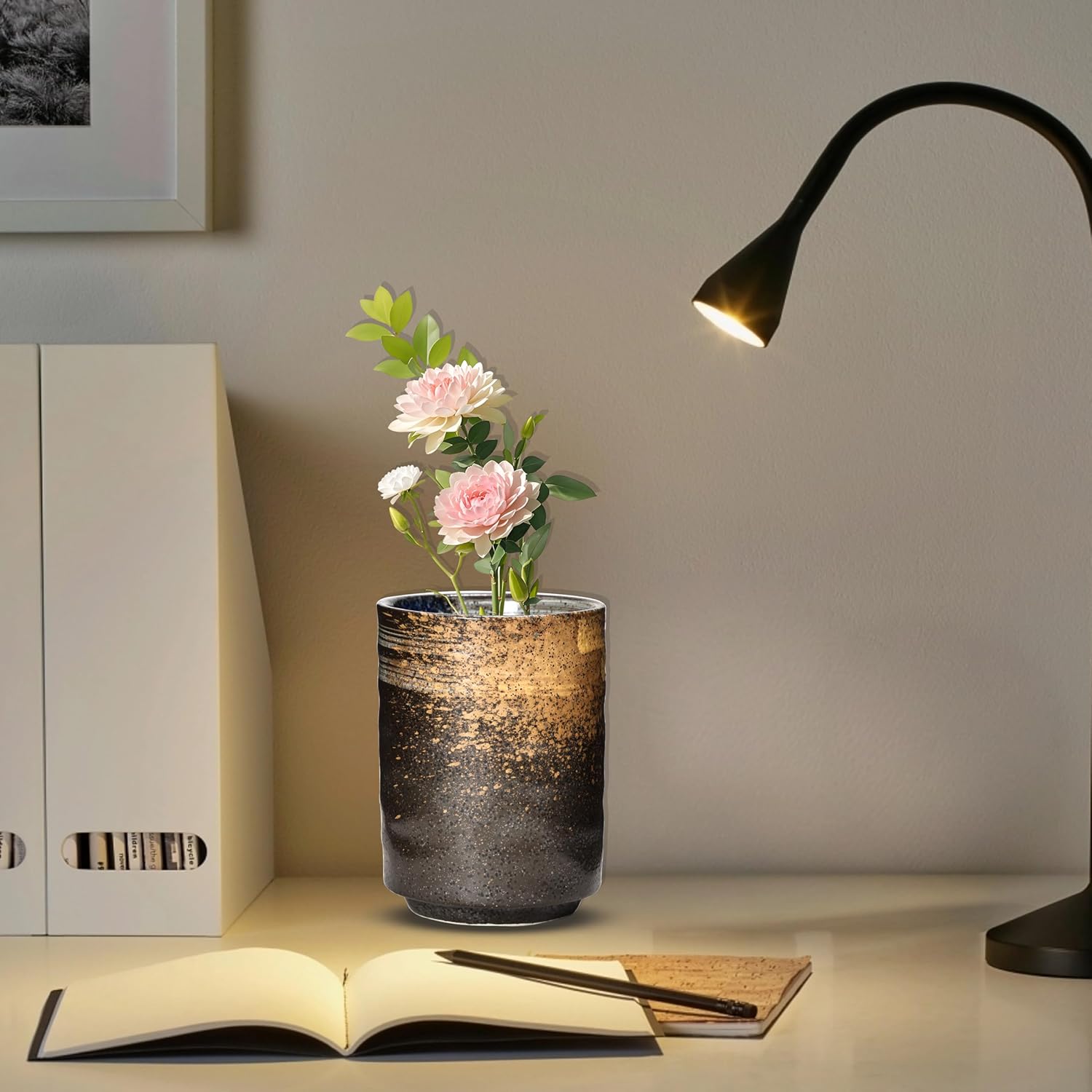 Ceramic Spoon Holder for Coffee Bar, Upright Tea Spoon Holder Cup, Coffee Stirrers Straws Stir Stick Holder, Frost on Brown Earth