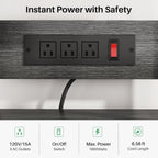 Baker Rack with Power Outlet - Microwave Stand with Storage, Large Coffee Bar Station with 14 Hooks, Metal Kitchen Shelf Rack for Spices, Pots (Rustic Grey)